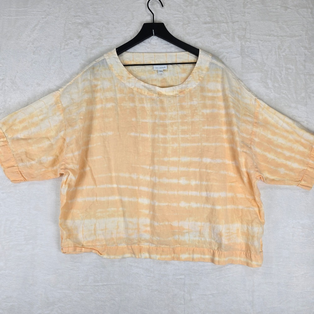 Pure Jill Peach White Tie Dye 100% Linen Boxy Short Sleeve Top Large Oversized